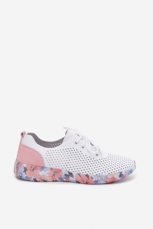 Sapatos de couro femininos com cadarços em plataforma na cor branca-rosa Artiker 58C0587