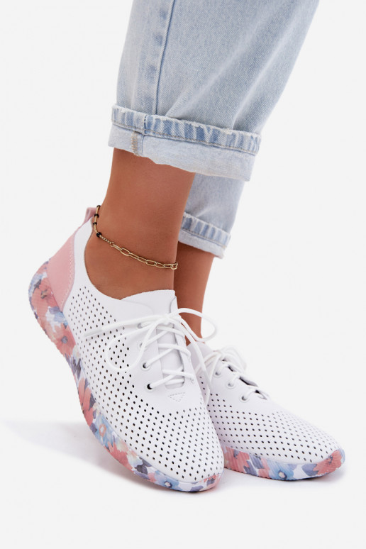 Sapatos de couro femininos com cadarços em plataforma na cor branca-rosa Artiker 58C0587