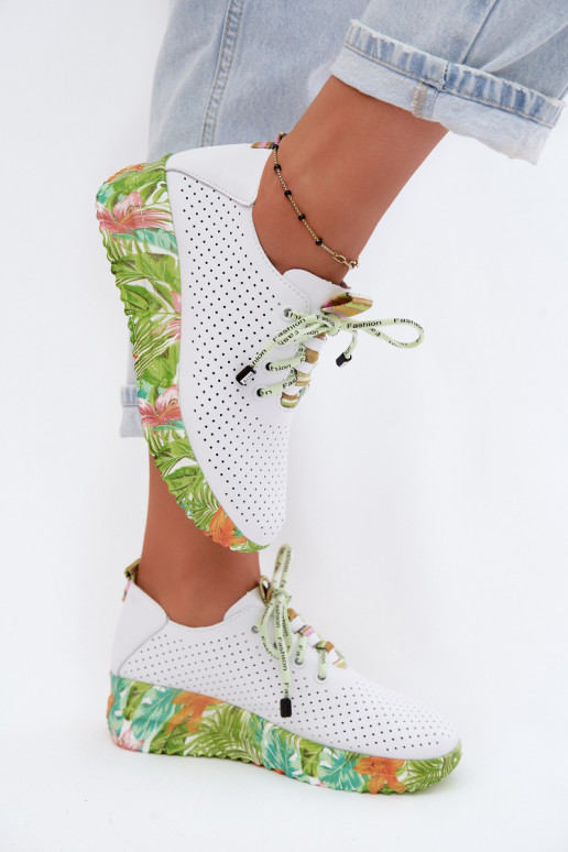 Pele sapato com uma plataforma Artiker 58C0600 Branco-cor verde