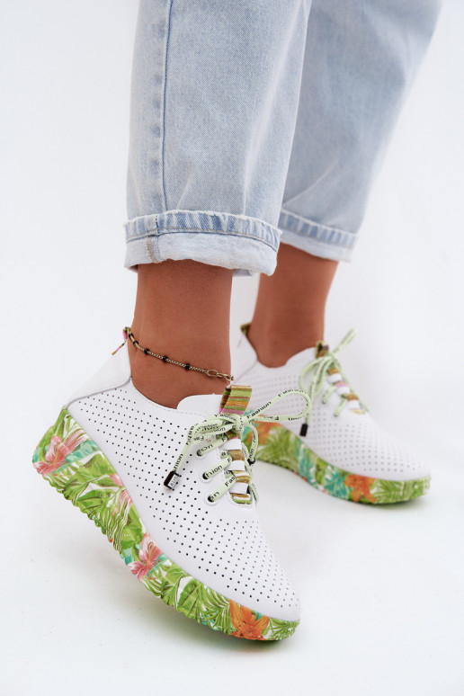 Sapatos de couro com plataforma na cor branca-verde Artiker 58C0600