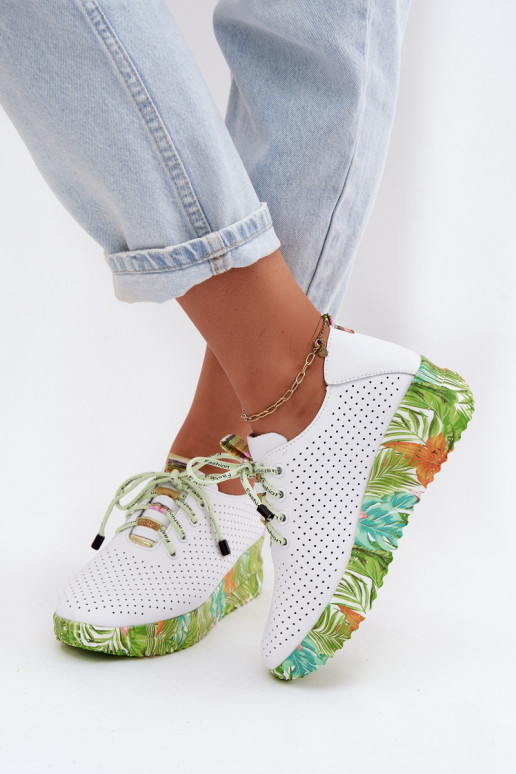 Sapatos de couro com plataforma na cor branca-verde Artiker 58C0600