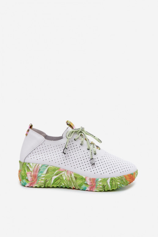 Sapatos de couro com plataforma na cor branca-verde Artiker 58C0600