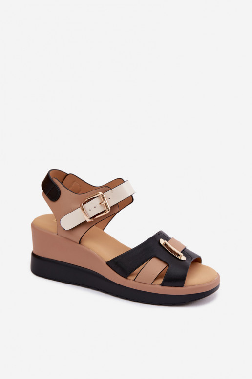 Sandálias femininas Feminino com uma plataforma com listras Artiker 58C0316 bege-cor preta