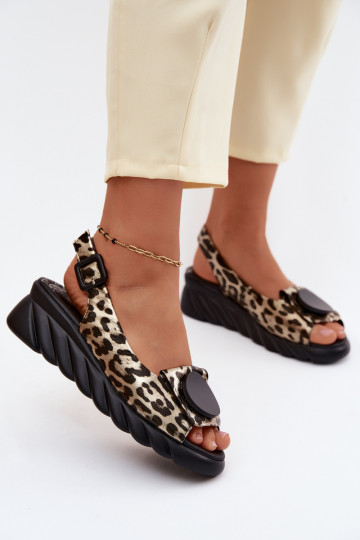 Sandálias de plataforma douradas com estampa de leopardo Artiker 58C059 2
