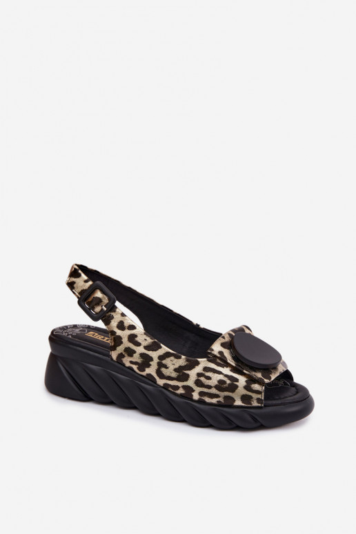 Sandálias de plataforma douradas com estampa de leopardo Artiker 58C059