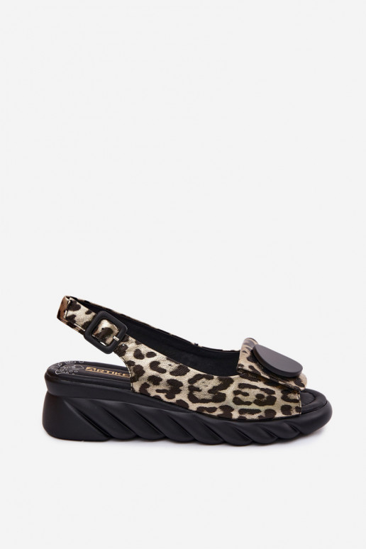 Sandálias de plataforma douradas com estampa de leopardo Artiker 58C059