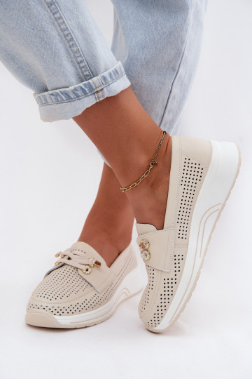 Sapatos slip-on com elementos recortados em couro natural Artiker 58C0478 areia