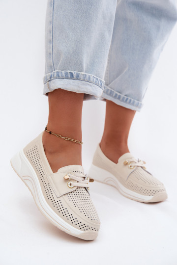 Sapatos slip-on com elementos recortados em couro natural Artiker 58C0478 areia 2