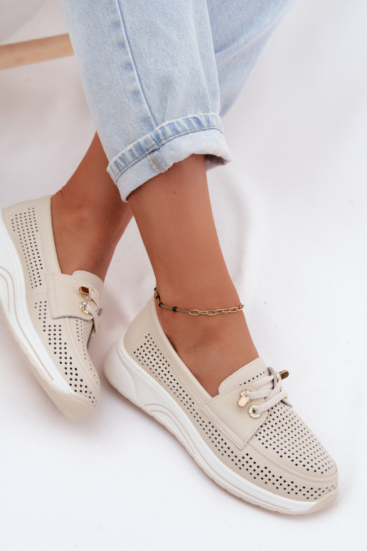 Sapatos slip-on com elementos recortados em couro natural Artiker 58C0478 areia