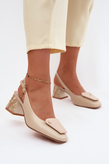 Sapatos de couro com saltos e ornamentos Artiker 58C0672 cor areia 2