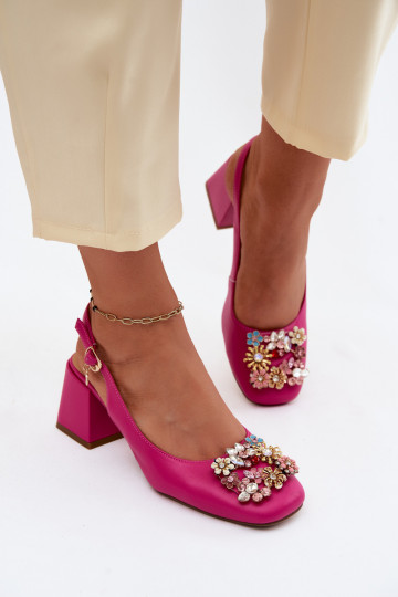 Sapatos de couro com saltos, decoração de cristais e motivos florais Artiker 58C0662 cor rosa