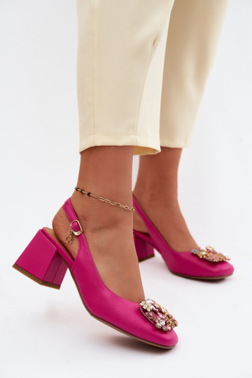 Sapatos de couro com saltos, decoração de cristais e motivos florais Artiker 58C0662 cor rosa 2