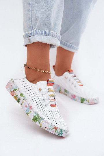 Sapatos de couro com plataforma estampada Artiker 58C0597 cor branca