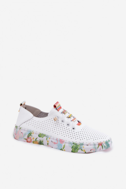 Sapatos de couro com plataforma estampada Artiker 58C0597 cor branca