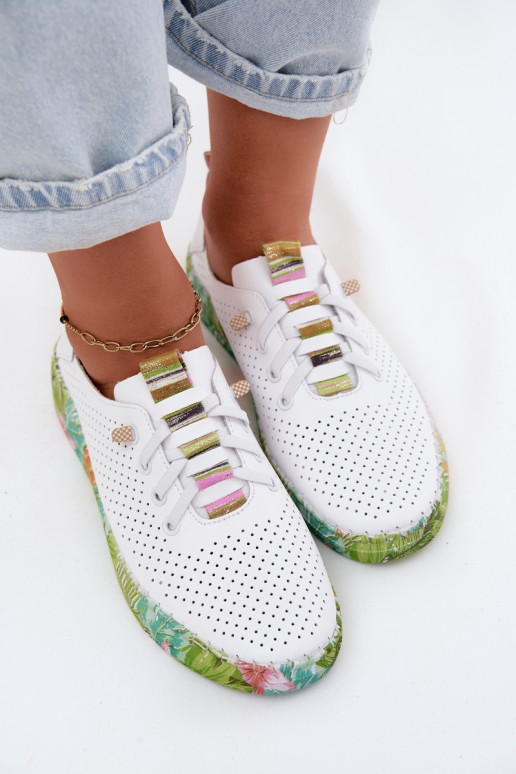 Pele sapato Feminino Habilitado Estampadoj Platformie Artiker 58C0441 Branco-cor verde