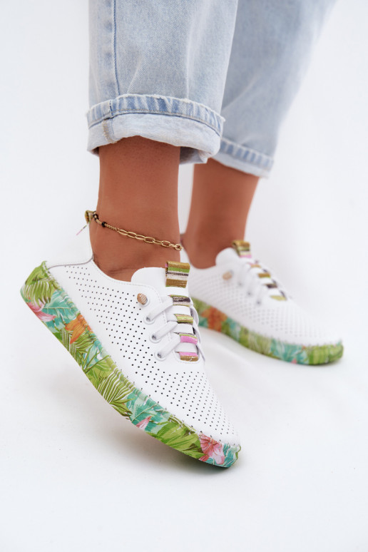 Pele sapato Feminino Habilitado Estampadoj Platformie Artiker 58C0441 Branco-cor verde
