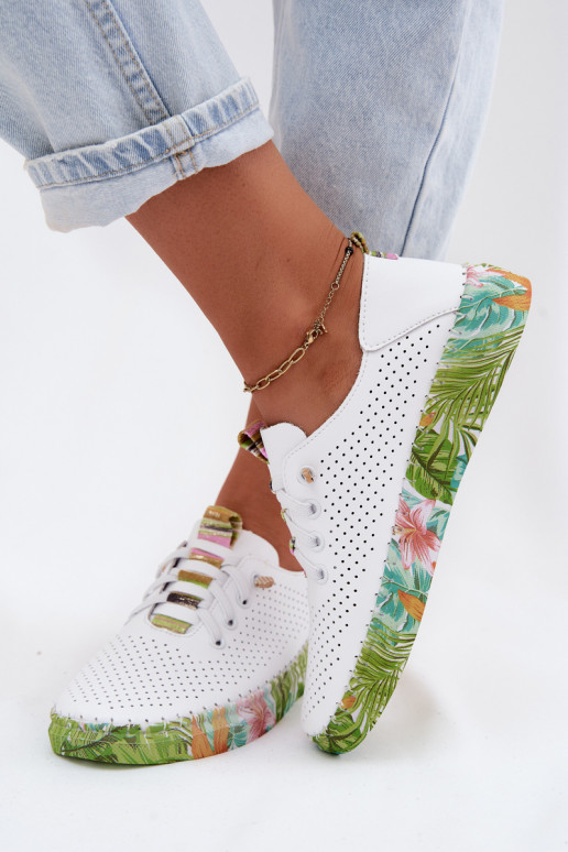 Sapatos de couro com plataforma estampada Artiker 58C0441 branco e verde