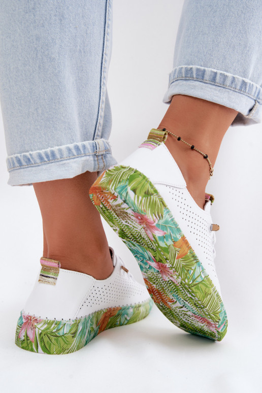 Pele sapato Feminino Habilitado Estampadoj Platformie Artiker 58C0441 Branco-cor verde