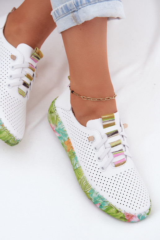 Pele sapato Feminino Habilitado Estampadoj Platformie Artiker 58C0441 Branco-cor verde