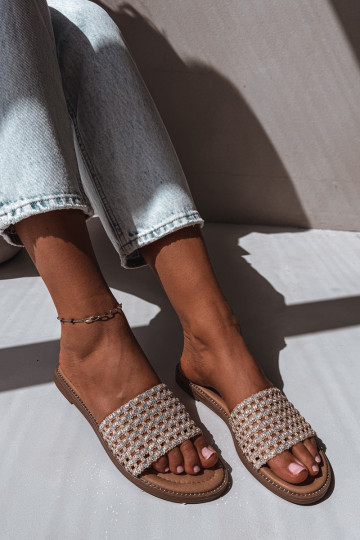 Chinelos castanhos com detalhes brilhantes Fendi 2
