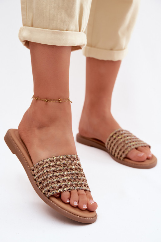 Chinelos castanhos com detalhes brilhantes Fendi