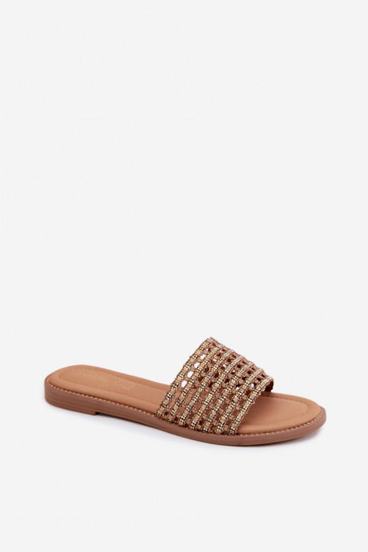 Chinelos castanhos com detalhes brilhantes Fendi