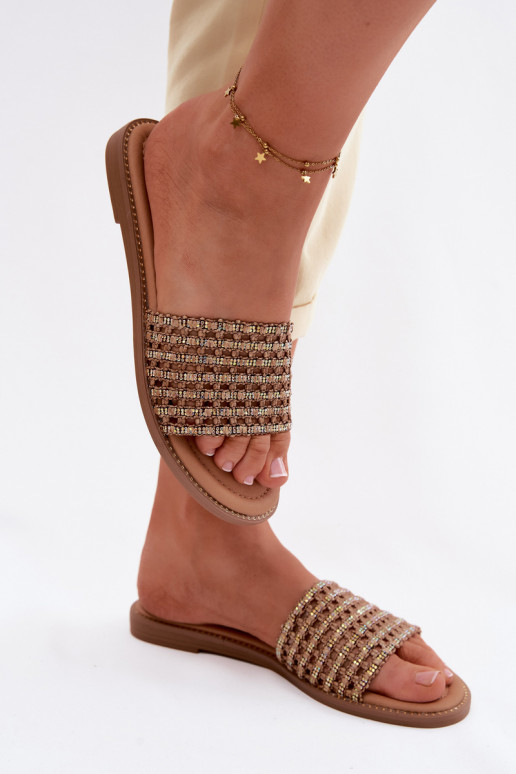 Chinelos castanhos com detalhes brilhantes Fendi