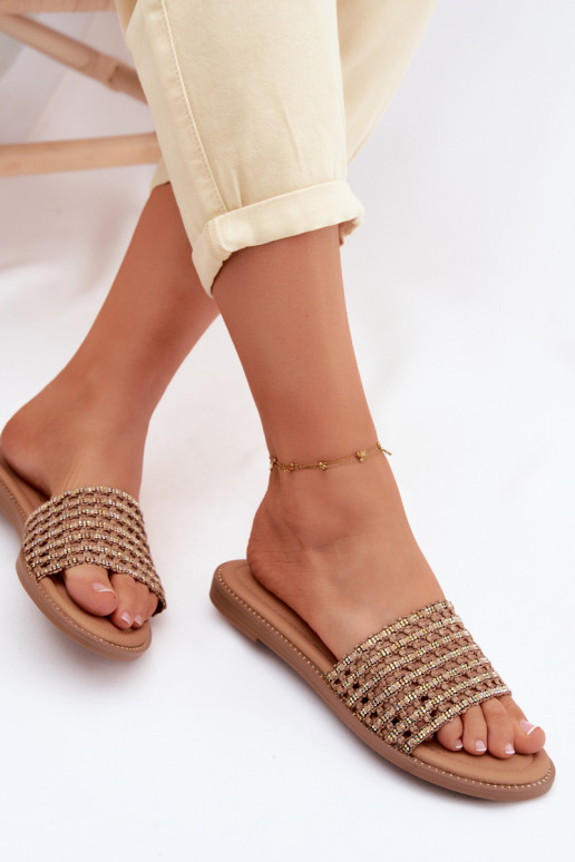 Chinelos castanhos com detalhes brilhantes Fendi
