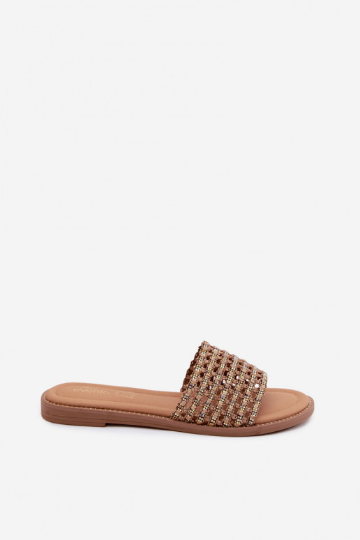 Chinelos castanhos com detalhes brilhantes Fendi