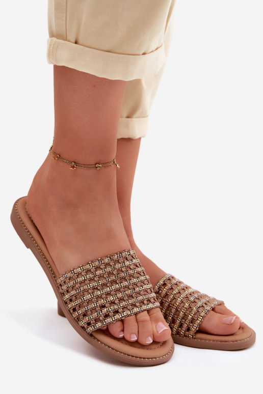 Chinelos castanhos com detalhes brilhantes Fendi