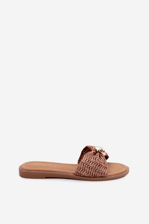 Chinelos castanhos com detalhes dourados Goldie