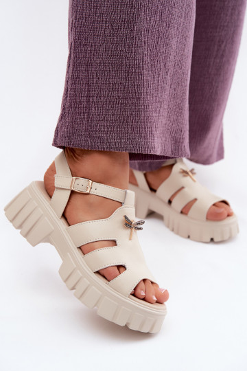 Sandálias de plataforma femininas com fivela Vinceza 79627, cor areia