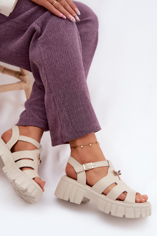Sandálias de plataforma femininas com fivela Vinceza 79627, cor areia