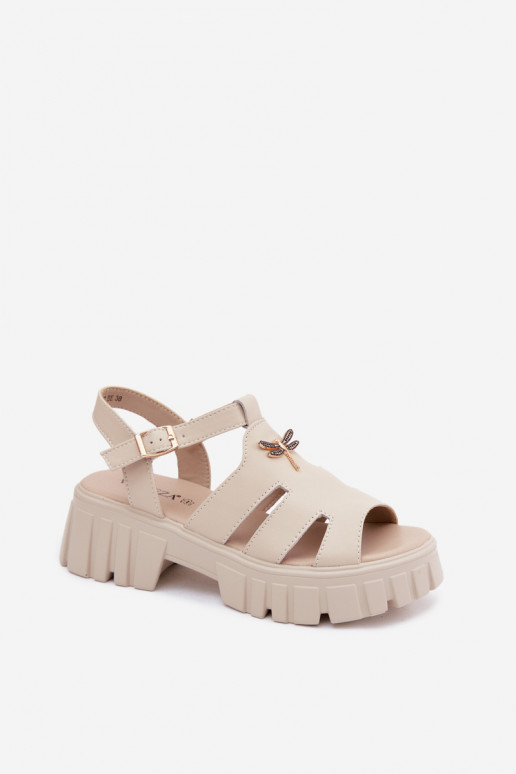 Sandálias de plataforma femininas com fivela Vinceza 79627, cor areia