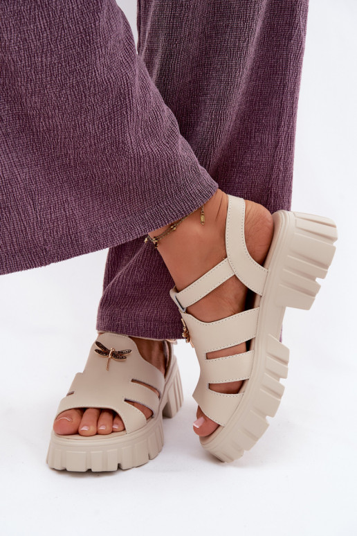 Sandálias de plataforma femininas com fivela Vinceza 79627, cor areia