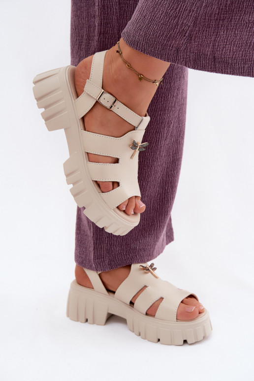 Sandálias de plataforma femininas com fivela Vinceza 79627, cor areia