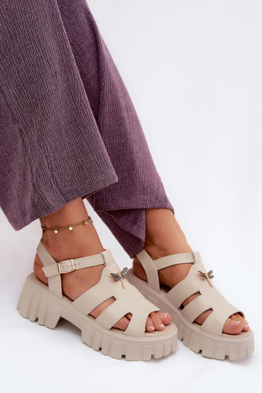 Sandálias de plataforma femininas com fivela Vinceza 79627, cor areia