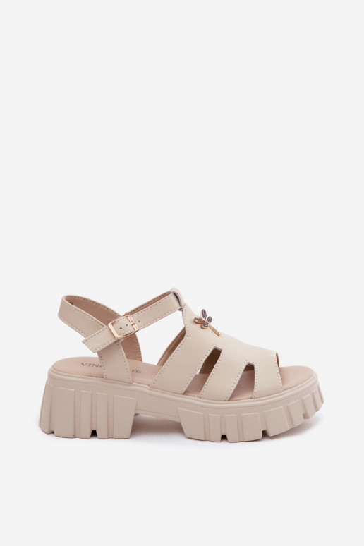 Sandálias de plataforma femininas com fivela Vinceza 79627, cor areia