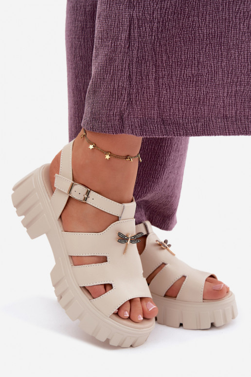 Sandálias de plataforma femininas com fivela Vinceza 79627, cor areia