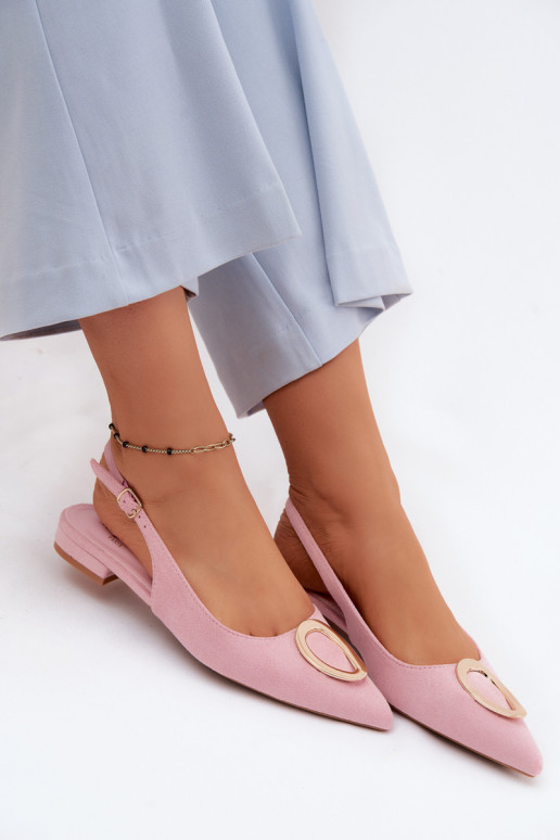 Sandálias femininas com salto largo e ornamentos na cor rosa de Sparkle
