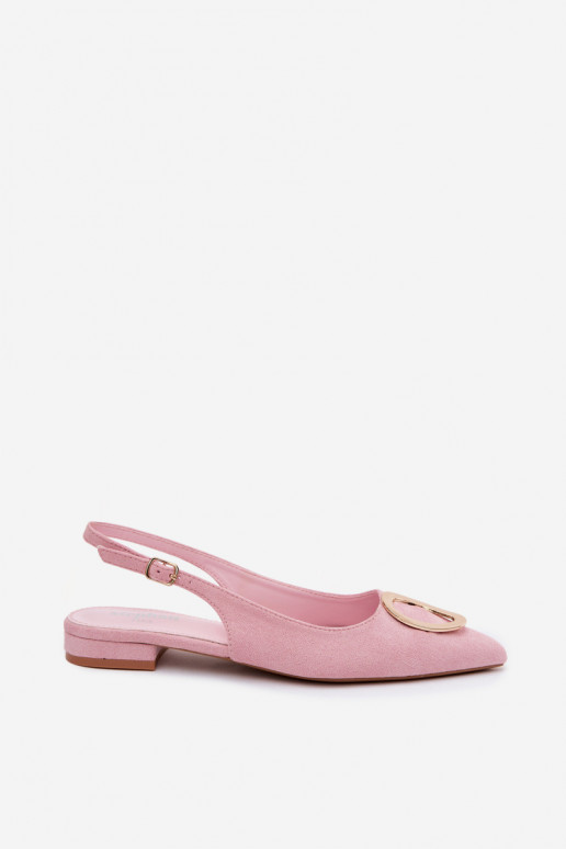 Sandálias femininas com salto largo e ornamentos na cor rosa de Sparkle