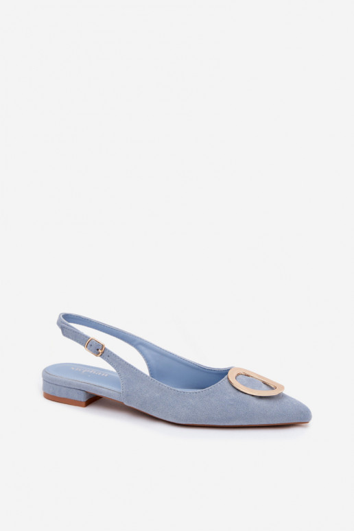 Sandálias femininas com salto largo e ornamentos na cor azul de Sparkle