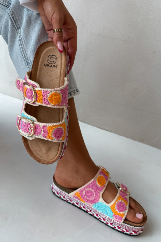 Chinelos de crochê Glimma com plataforma e fivelas na cor rosa