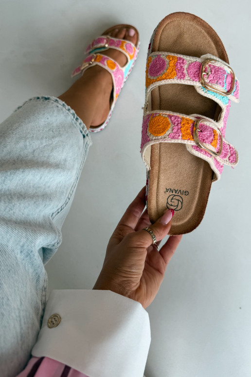 Chinelos de crochê Glimma com plataforma e fivelas na cor rosa