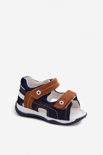 Sandálias de camurça Bartek 84408-66 para meninos em azul-marrom