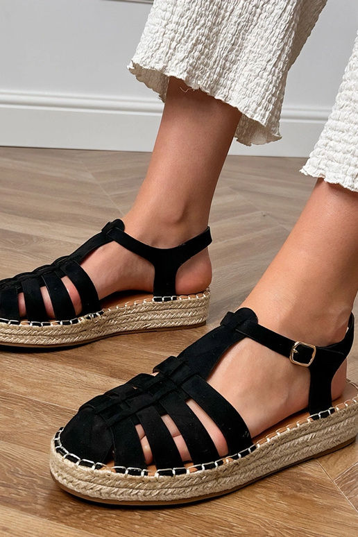 Sandálias gladiadoras de espadrilha pretas em camurça sintética Talejda