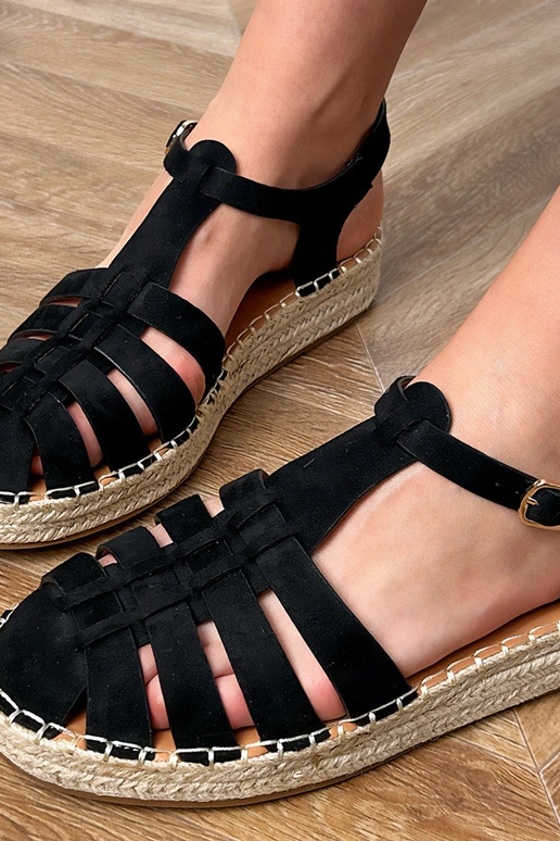 Sandálias gladiadoras de espadrilha pretas em camurça sintética Talejda