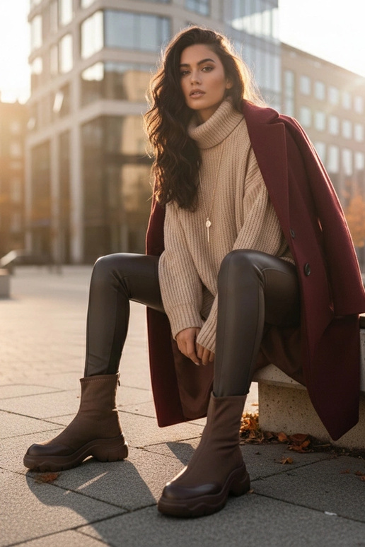 Botins marrons de camurça sintética com sola chunky Alana