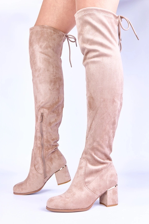 Botas acima do joelho de cor areia com detalhes dourados Elai
