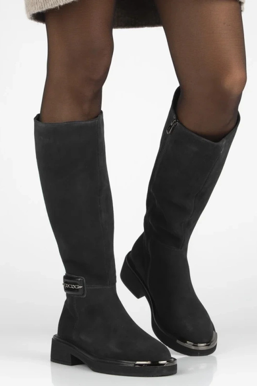 Botas acima do joelho grafite de camurça natural com bico decorativo Charlie